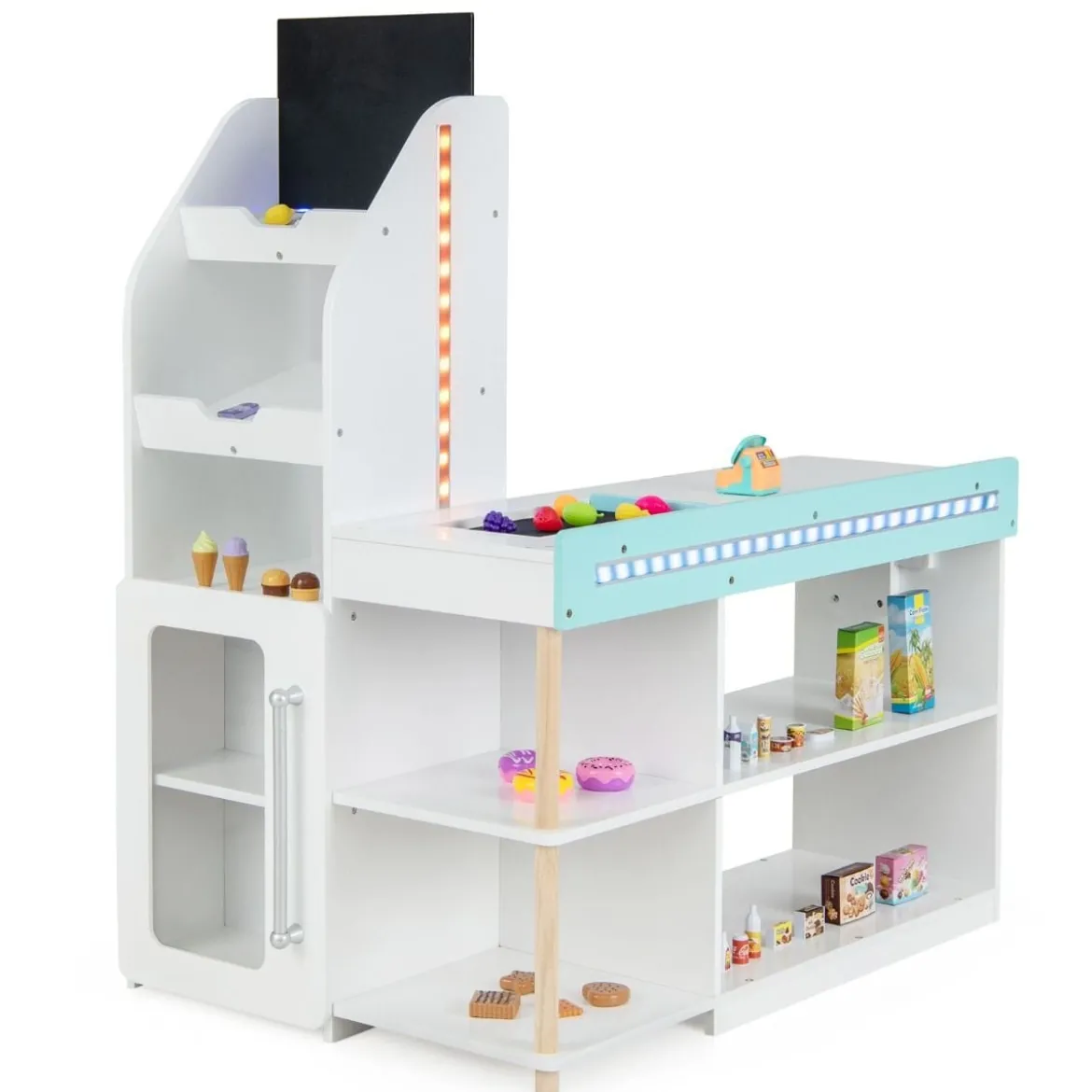 Holz-Supermarkt Spielset mit Kasse & Einkaufswagen & Tafel Spiel Lebensmittelgeschäft
