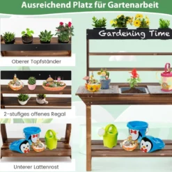Holztisch mit Massivem Tannenholzrahmen & 4 Blumentöpfen & Abnehmbarem Waschbecken Tannenholz