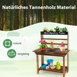 Holztisch mit Massivem Tannenholzrahmen & 4 Blumentöpfen & Abnehmbarem Waschbecken Tannenholz