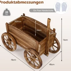 Holzwagen-Pflanzkübel rustikaler Blumenwagen mit Rädern & Griff Pflanzkarre mit Abflussloch Kaffee