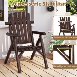 Holz Wetterfester Gartensessel mit Geneigter Rückenlehne & Armlehnen Gartenstuhl Braun