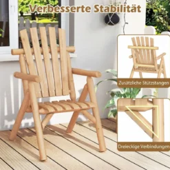 Holz Wetterfester Gartensessel mit Geneigter Rückenlehne & Armlehnen Gartenstuhl Natur
