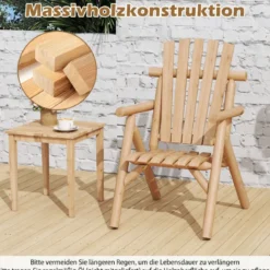 Holz Wetterfester Gartensessel mit Geneigter Rückenlehne & Armlehnen Gartenstuhl Natur