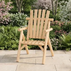 Holz Wetterfester Gartensessel mit Geneigter Rückenlehne & Armlehnen Gartenstuhl Natur