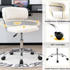 Home Office Drehstuhl aus Kunstpelz mit Höhenverstellbarem gepolstertem Sitz Weiß