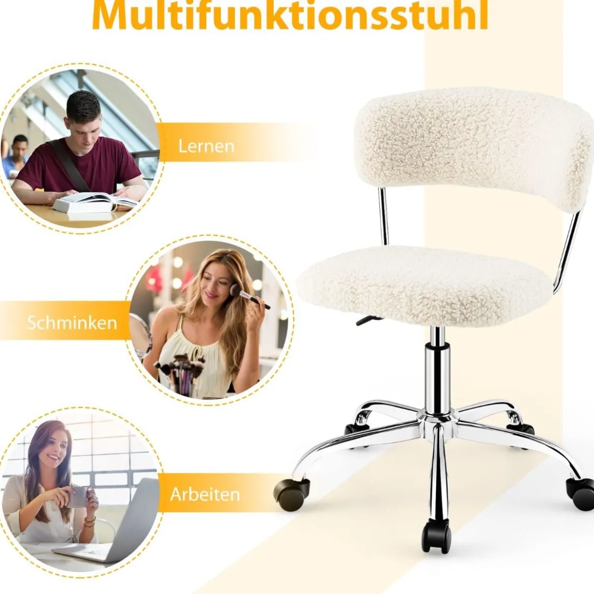 Home Office Drehstuhl aus Kunstpelz mit Höhenverstellbarem gepolstertem Sitz Weiß