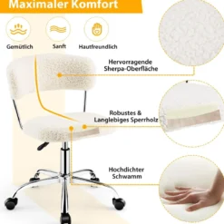 Home Office Drehstuhl aus Kunstpelz mit Höhenverstellbarem gepolstertem Sitz Weiß