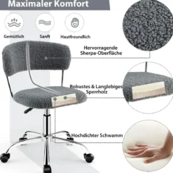 Home Office Drehstuhl aus Kunstpelz mit Höhenverstellbarem gepolstertem Sitz Grau