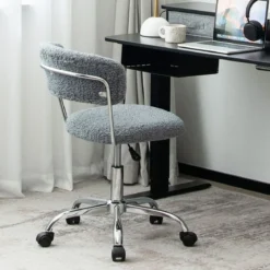 Home Office Drehstuhl aus Kunstpelz mit Höhenverstellbarem gepolstertem Sitz Grau