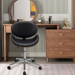 Home Office Schreibtischstuhl mit Gebogenem Drehsitz und Verstellbarer Höhe Schwarz