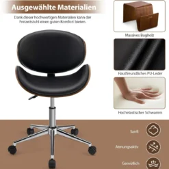 Home Office Schreibtischstuhl mit Gebogenem Drehsitz und Verstellbarer Höhe Schwarz