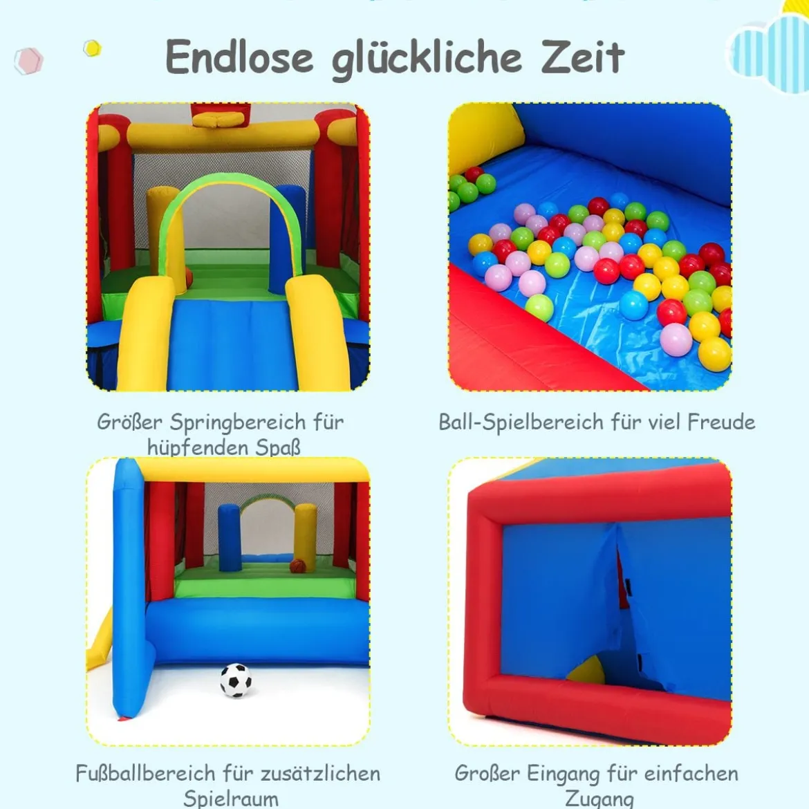 Hüpfburg Aufblasbare Kinder Springburg Spielburg mit Rutsche Bunt 380 x 305 x 215 cm