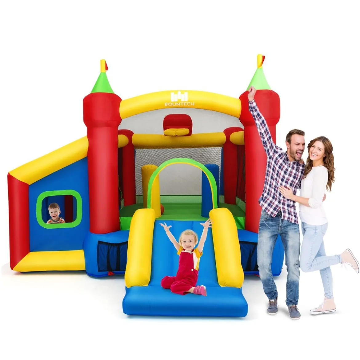 Hüpfburg Aufblasbare Kinder Springburg Spielburg mit Rutsche Bunt 380 x 305 x 215 cm