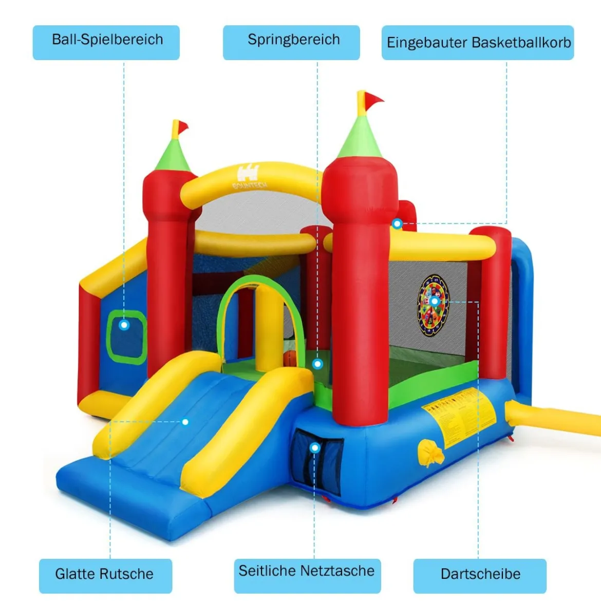 Hüpfburg Aufblasbare Kinder Springburg Spielburg mit Rutsche Bunt 380 x 305 x 215 cm