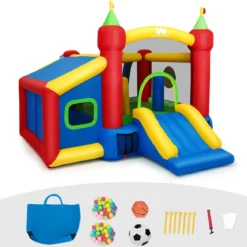 Hüpfburg Aufblasbare Kinder Springburg Spielburg mit Rutsche Bunt 380 x 305 x 215 cm