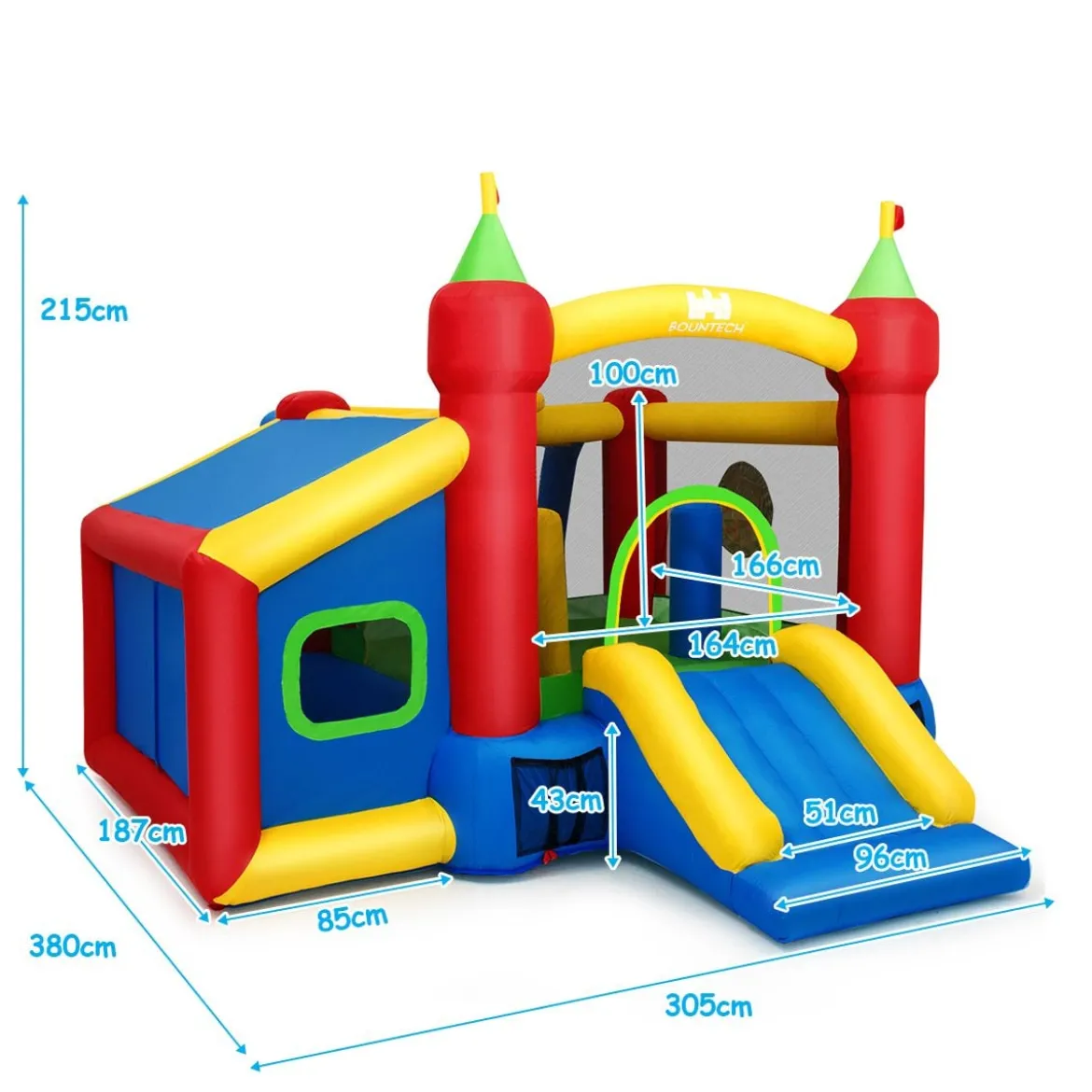 Hüpfburg Aufblasbare Kinder Springburg Spielburg mit Rutsche Bunt 380 x 305 x 215 cm