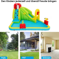 Hüpfburg Aufblasbarer Spielpool Wasserpark Planschbecken mit Rutsche 400 x 335 x 230 cm Farbig