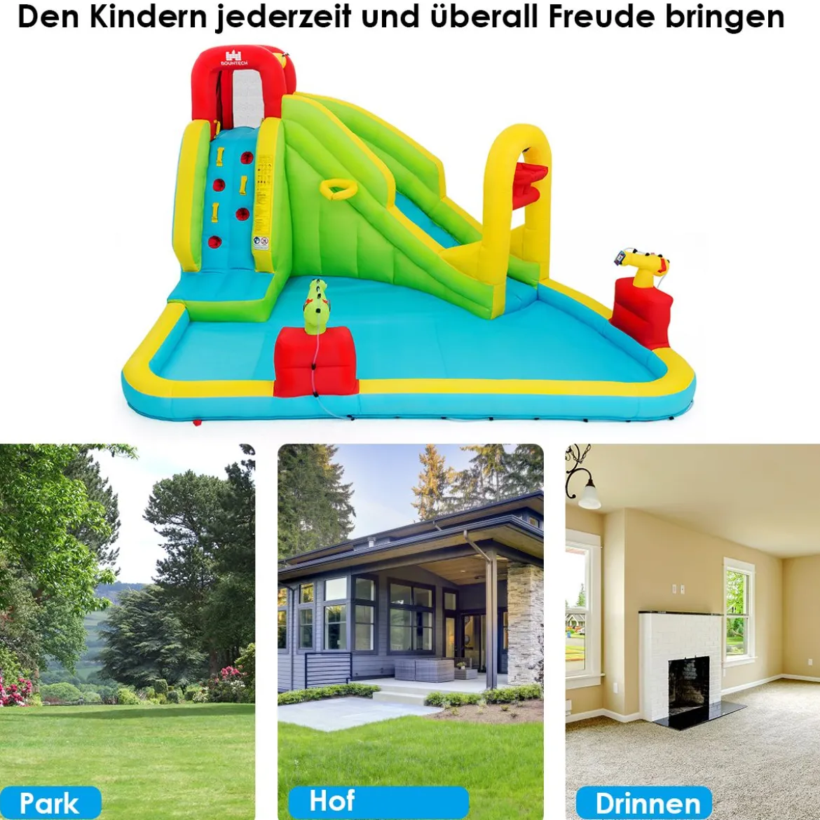Hüpfburg Aufblasbarer Spielpool Wasserpark Planschbecken mit Rutsche 400 x 335 x 230 cm Farbig