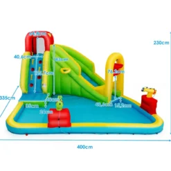 Hüpfburg Aufblasbarer Spielpool Wasserpark Planschbecken mit Rutsche 400 x 335 x 230 cm Farbig