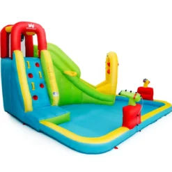 Hüpfburg Aufblasbarer Spielpool Wasserpark Planschbecken mit Rutsche 400 x 335 x 230 cm Farbig