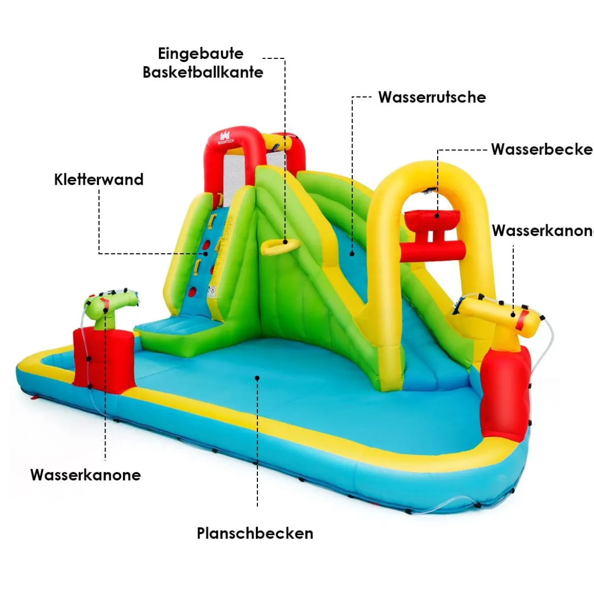 Hüpfburg Aufblasbarer Spielpool Wasserpark Planschbecken mit Rutsche 400 x 335 x 230 cm Farbig