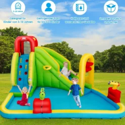 Hüpfburg Aufblasbarer Spielpool Wasserpark Planschbecken mit Rutsche 400 x 335 x 230 cm Farbig