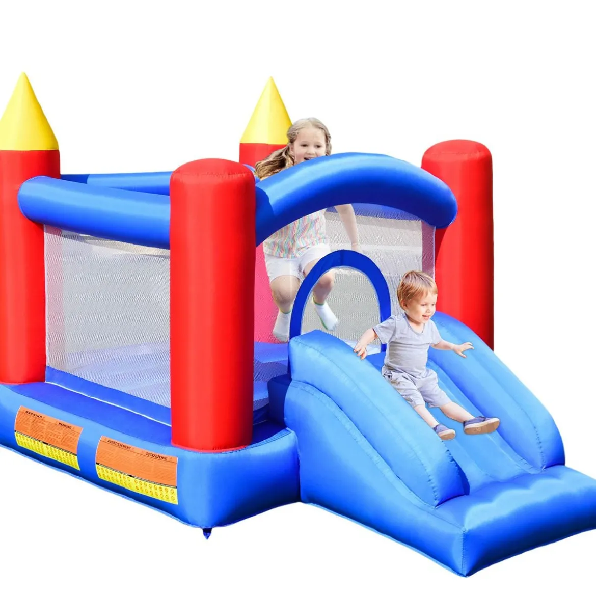Hüpfburg Aufblasbares Outdoor Springburg mit 4 Säulen Rutsche Komplett-Set 3x2x2m