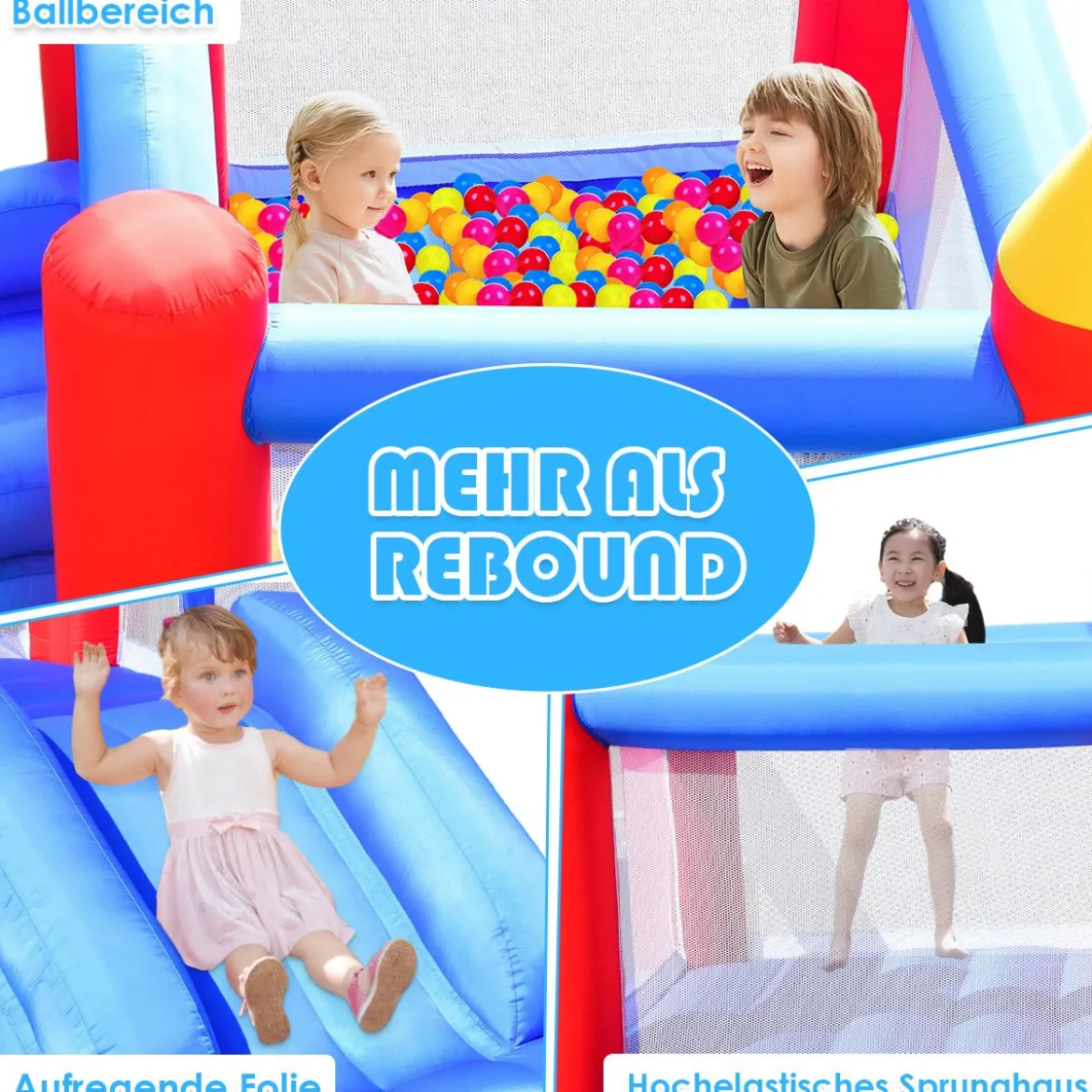 Hüpfburg Aufblasbares Outdoor Springburg mit 4 Säulen Rutsche Komplett-Set 3x2x2m