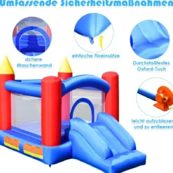Hüpfburg Aufblasbares Outdoor Springburg mit 4 Säulen Rutsche Komplett-Set 3x2x2m