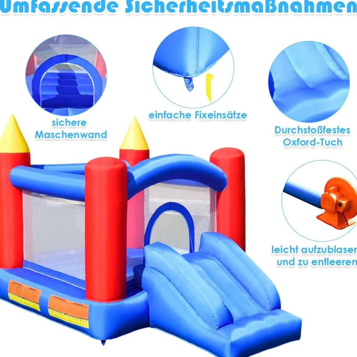 Hüpfburg Aufblasbares Outdoor Springburg mit 4 Säulen Rutsche Komplett-Set 3x2x2m