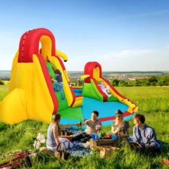 Hüpfburg Aufblasbare Wasserrutsche Kinder Springburg Wasserspielplatz mit 2 Rutschen & Kletterwand