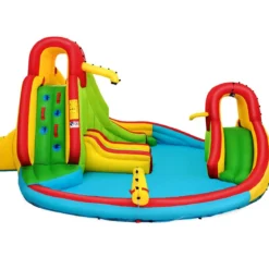 Hüpfburg Aufblasbare Wasserrutsche Kinder Springburg Wasserspielplatz mit 2 Rutschen & Kletterwand