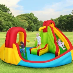Hüpfburg Aufblasbare Wasserrutsche Kinder Springburg Wasserspielplatz mit 2 Rutschen & Kletterwand