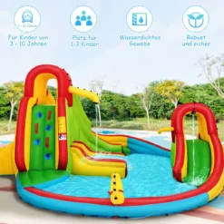 Hüpfburg Aufblasbare Wasserrutsche Kinder Springburg Wasserspielplatz mit 2 Rutschen & Kletterwand