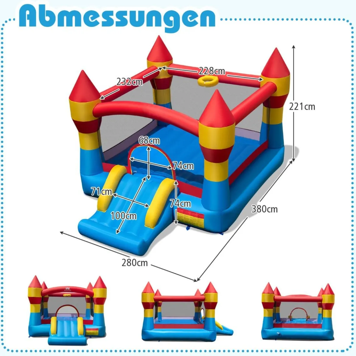 Hüpfburg Aufblasbar Spielburg Outdoor Bouncer mit Rutsche Bunt 370 x 280 x 230 cm