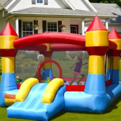 Hüpfburg Aufblasbar Spielburg Outdoor Bouncer mit Rutsche Bunt 370 x 280 x 230 cm