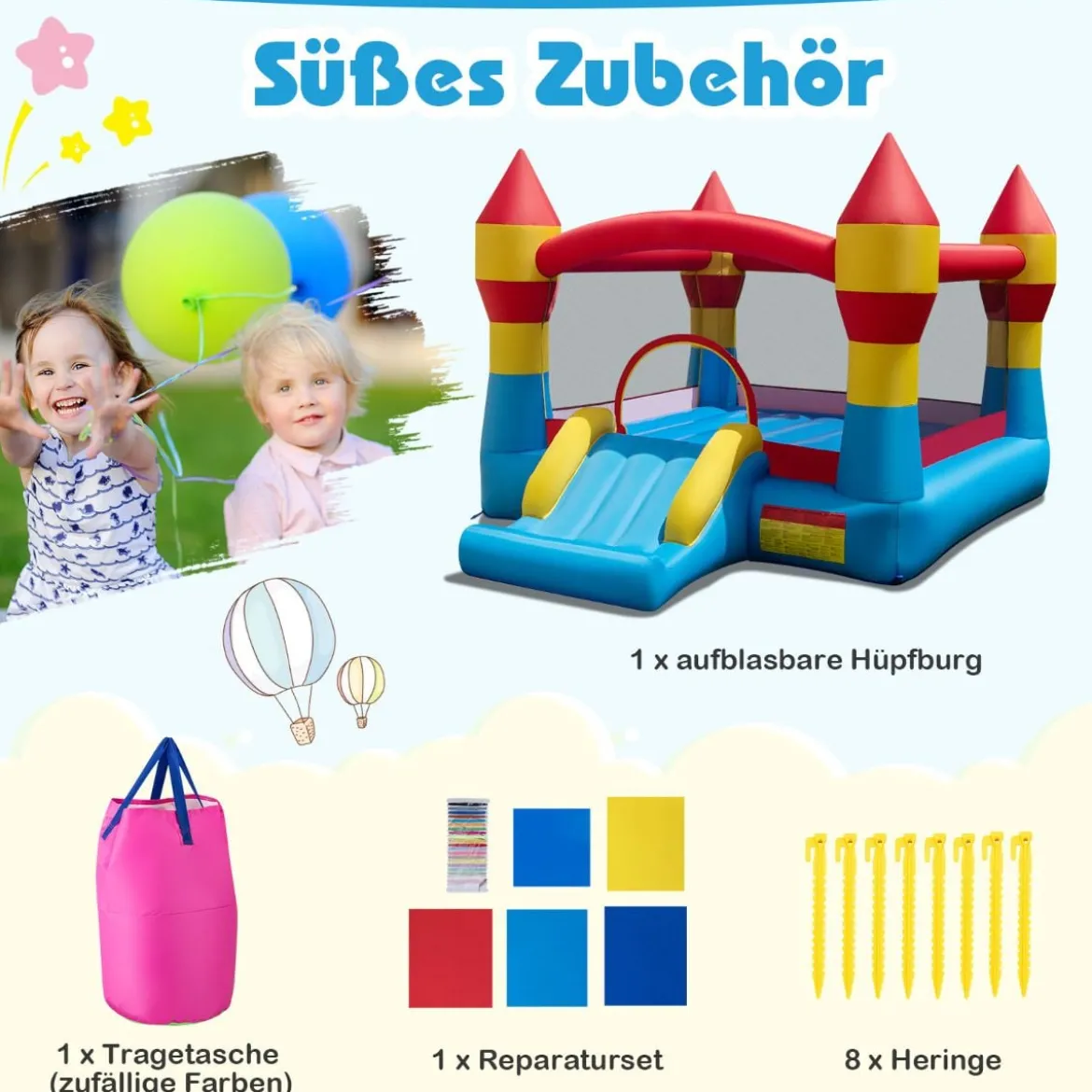 Hüpfburg Aufblasbar Spielburg Outdoor Bouncer mit Rutsche Bunt 370 x 280 x 230 cm