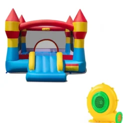 Hüpfburg Aufblasbar Spielburg 370 x 280 x 230 cm + 550W Hüpfburge-Gebläse mit Griff Set