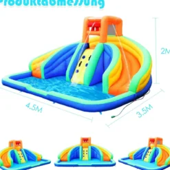 Hüpfburg aufblasbar Spielpool Wasserpark mit 2 Rutschen und Kletterwand 4,5x3x2M