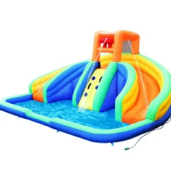 Hüpfburg aufblasbar Spielpool Wasserpark mit 2 Rutschen und Kletterwand 4,5x3x2M