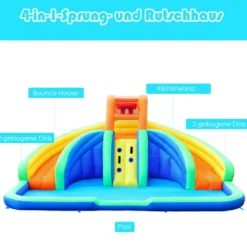 Hüpfburg aufblasbar Spielpool Wasserpark mit 2 Rutschen und Kletterwand 4,5x3x2M