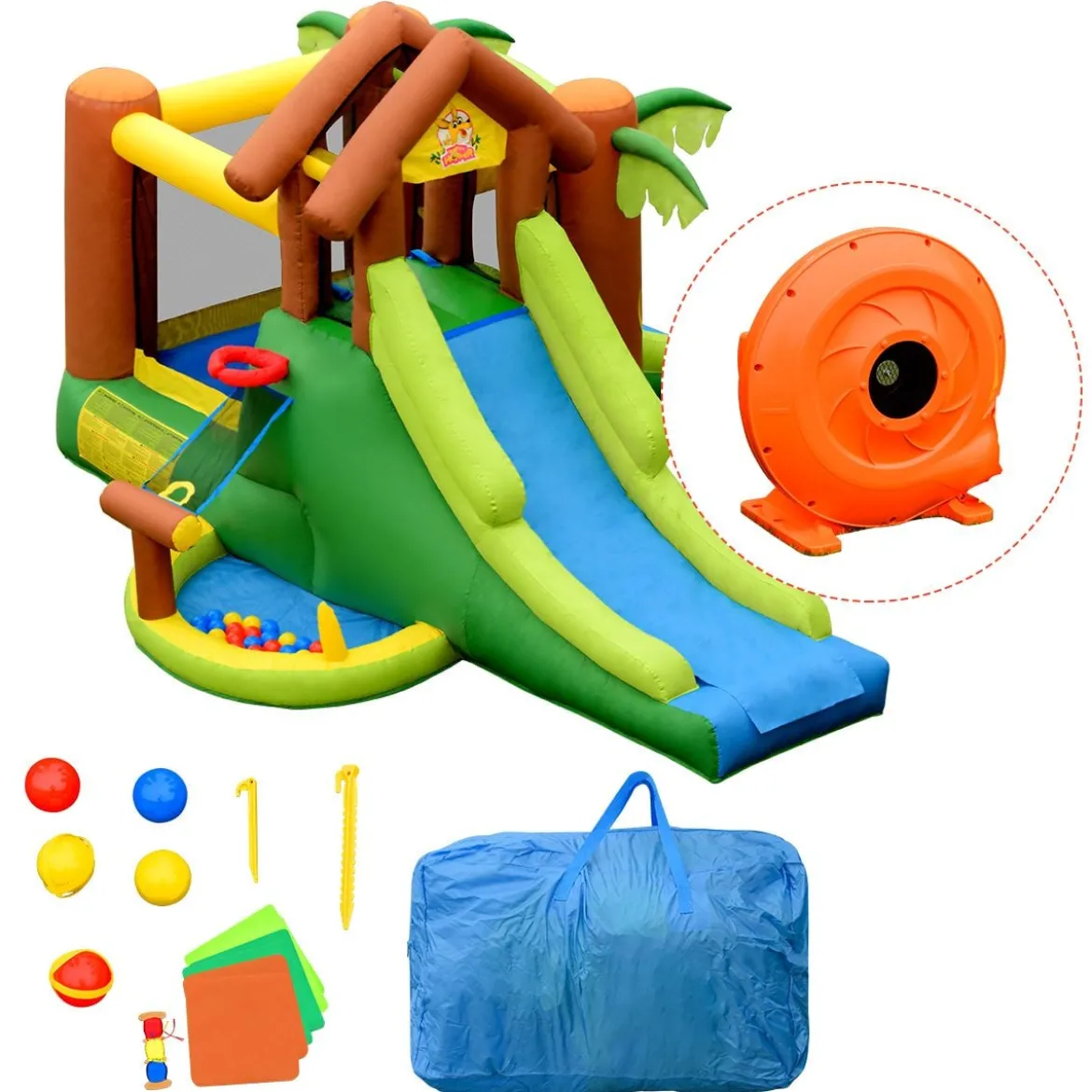 Hüpfburg aufblasbar Springburg mit 30 Bälle Hüpfschloss mit Rutsche Spielburg für Kinder 390 x 340 x 230 cm