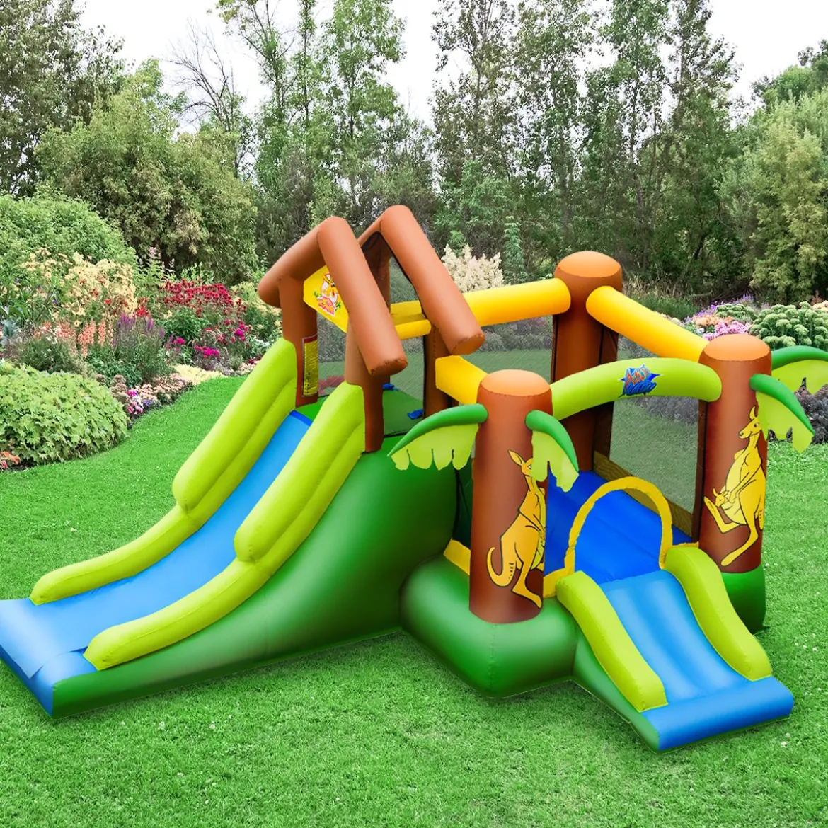 Hüpfburg aufblasbar Springburg mit 30 Bälle Hüpfschloss mit Rutsche Spielburg für Kinder 390 x 340 x 230 cm
