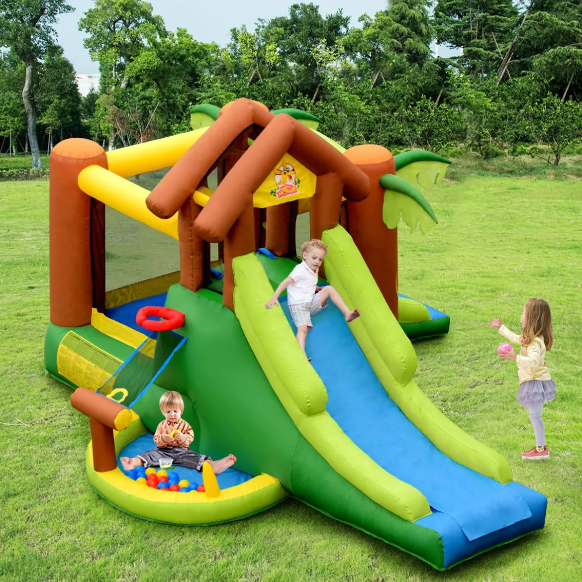 Hüpfburg aufblasbar Springburg mit 30 Bälle Hüpfschloss mit Rutsche Spielburg für Kinder 390 x 340 x 230 cm