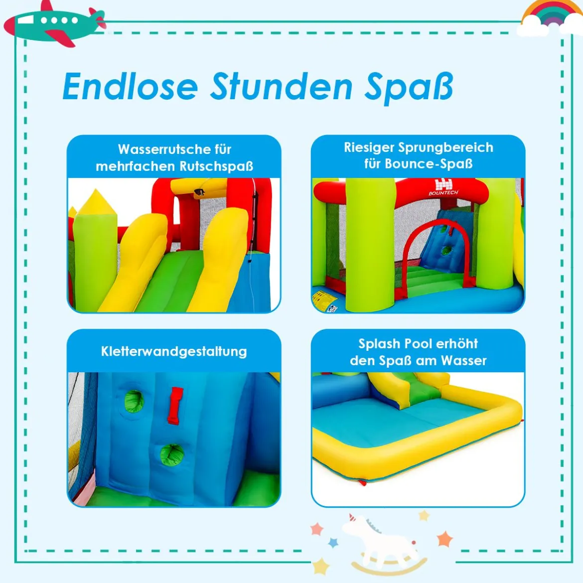 Hüpfburg aufblasbar Wasserrutsche Spielpool Planschbecken mit Rutsche 350 x 280 x 190cm