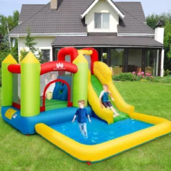 Hüpfburg aufblasbar Wasserrutsche Spielpool Planschbecken mit Rutsche 350 x 280 x 190cm