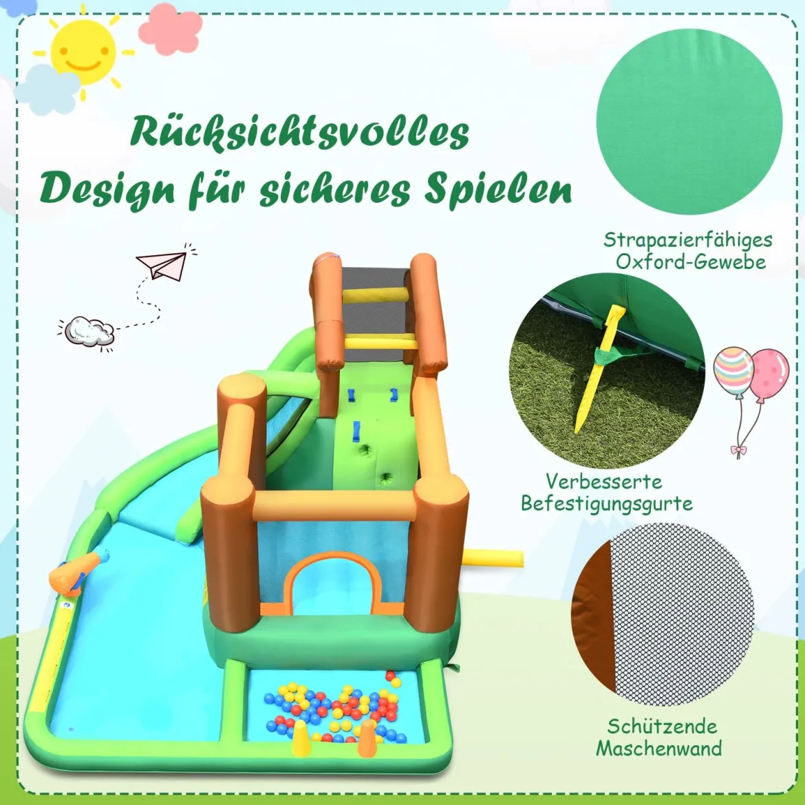 Hüpfburg mit Gebläse Aufblasbarer Wasserrutschen-Park mit Rutsche 368 x 303 x 230 cm Bunt