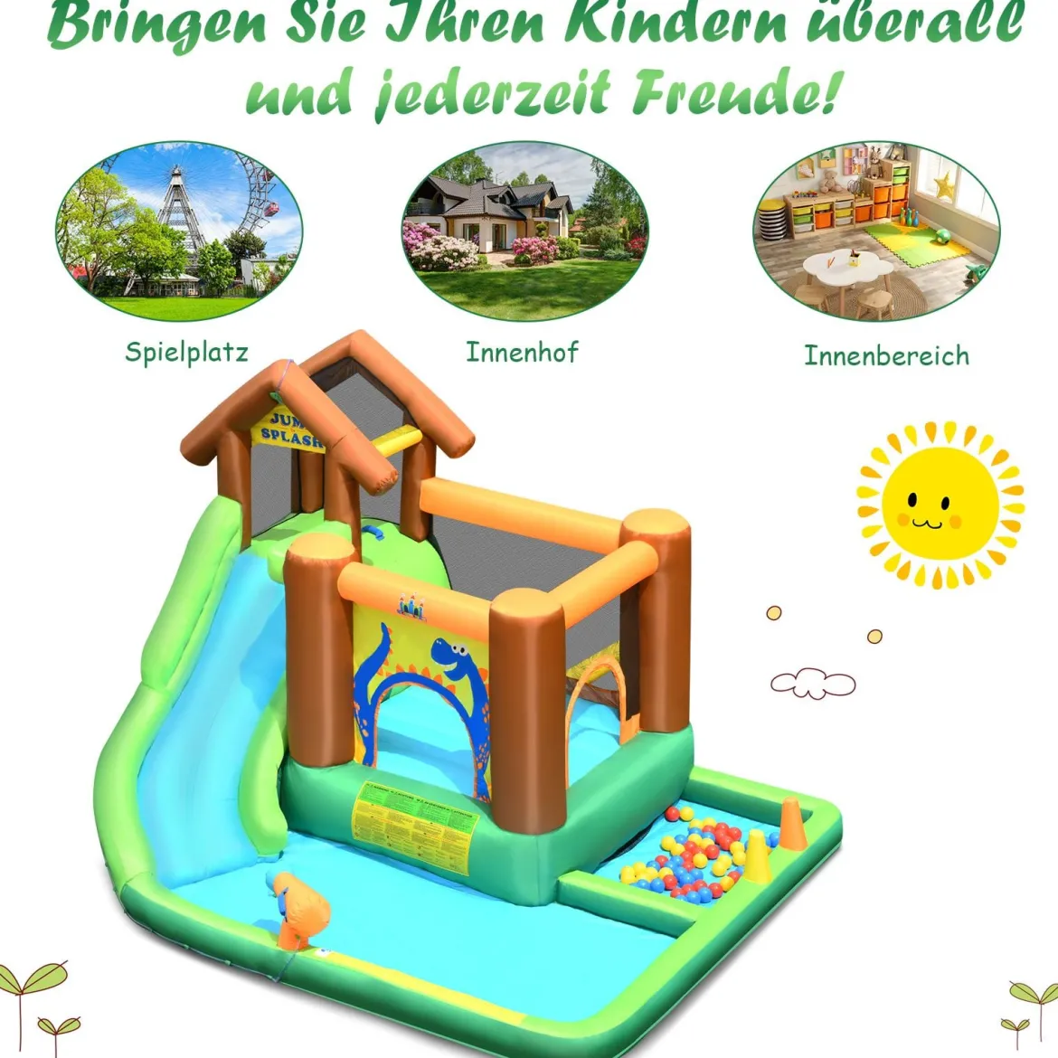 Hüpfburg mit Gebläse Aufblasbarer Wasserrutschen-Park mit Rutsche 368 x 303 x 230 cm Bunt