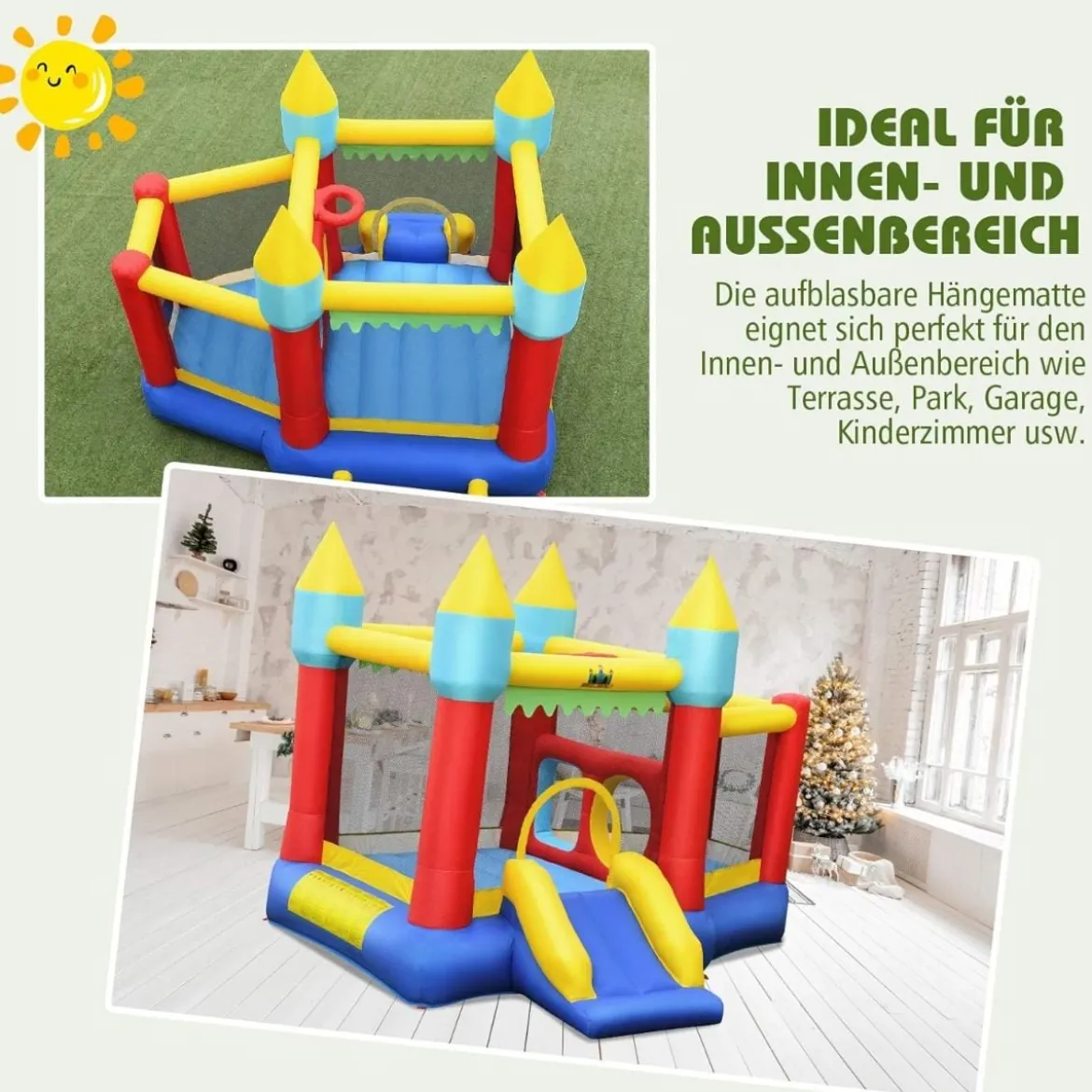 Hüpfburg mit Gebläse & Rutsche & Sprungbereich & Basketballkorb & 100 Bälle & Tragetasche