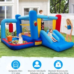 Hüpfburg mit Gebläse & Rutsche & Sprungbereich & Basketballkorb & Boxsäcken & Bällebad Bouncy Castle